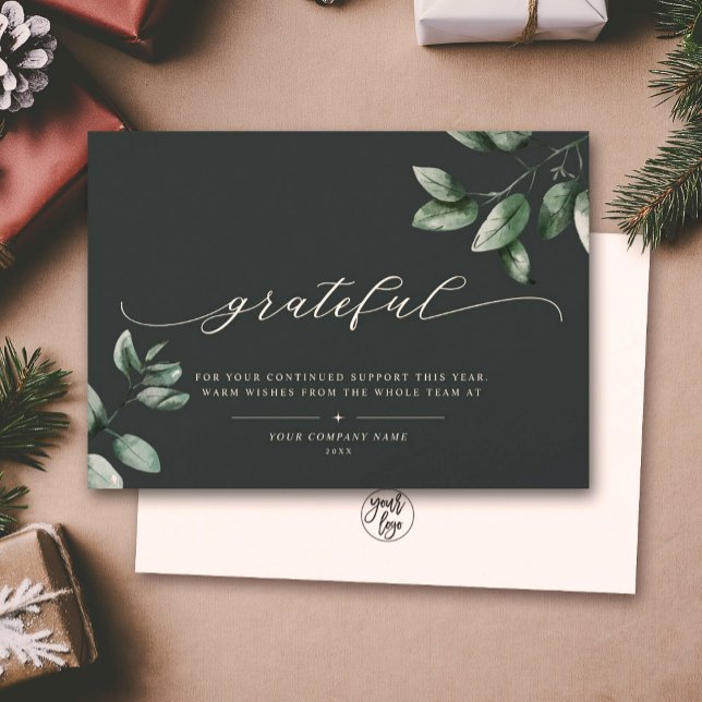 Tarjeta Festiva Grateful | Elegant Script Eucalyptus Business Logo (Subido por el creador)