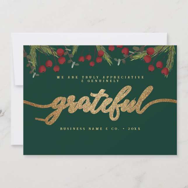 Tarjeta Festiva Grateful Modern Script Holly Pine business logo  (Anverso)