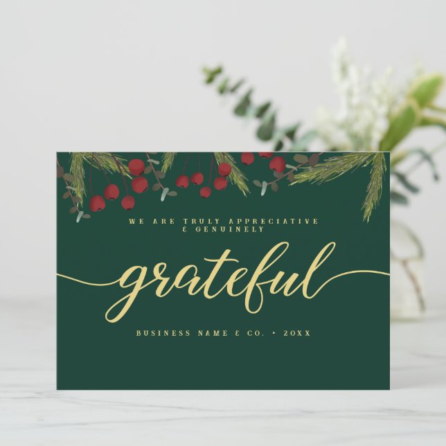 Tarjeta Festiva Grateful Modern Script Holly Pine business logo  (Anverso de pie)