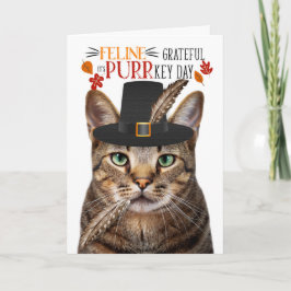 Tarjeta Festiva Gratificación de la línea del gato de Tabby marrón