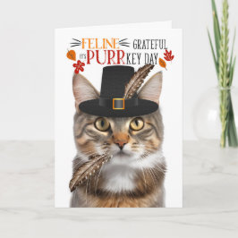 Tarjeta Festiva Gratificación de la línea del gato de Tabby marrón