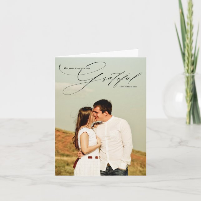 Tarjeta Festiva Gratitude Modern Caligraphy Holiday Photo Card (Anverso)