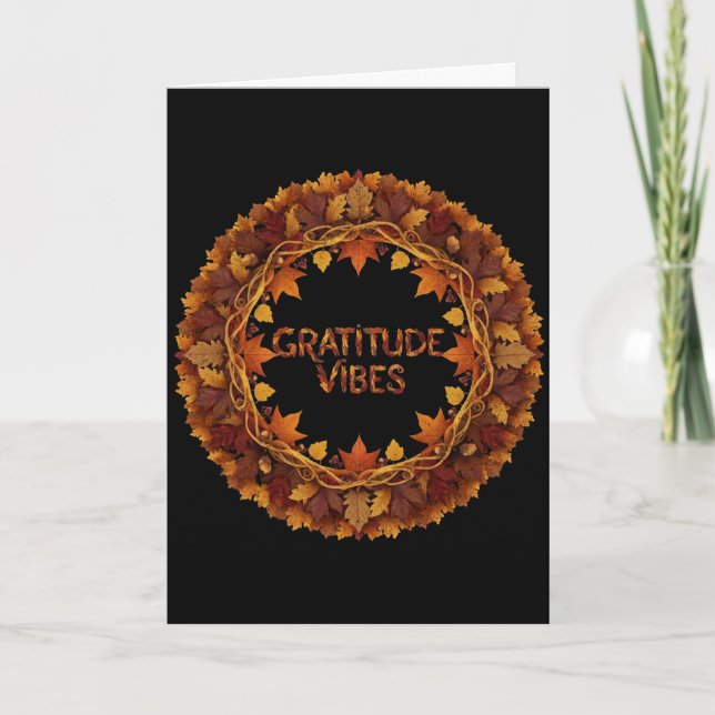 Tarjeta Festiva Gratitude Vibes Thanksgiving Card (Anverso)