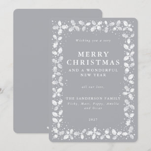 Tarjeta Festiva Gray Holly + Berry Border Flat No Photo Navidades
