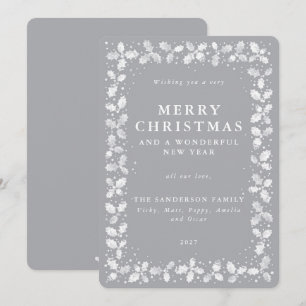 Tarjeta Festiva Gray Holly + Berry Border Flat Non Photo Christmas