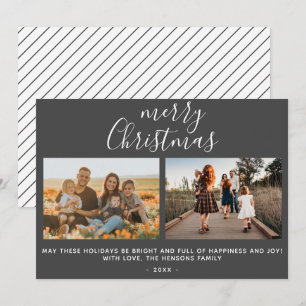 Tarjeta Festiva Gray Merry Christmas Script Family Collage de foto