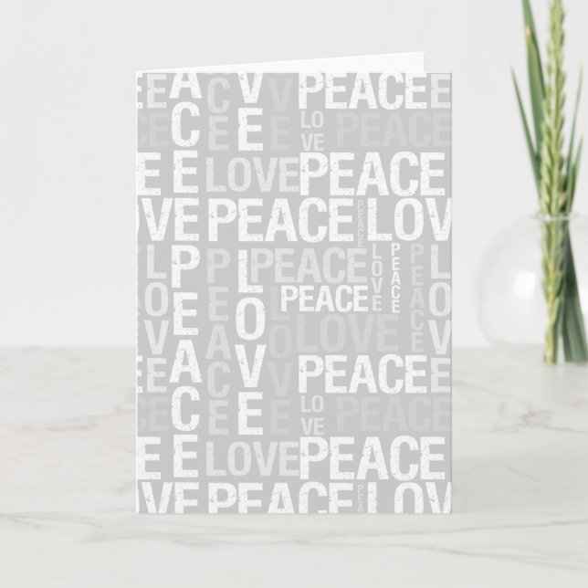 Tarjeta Festiva Gray Peace Love Typography (Anverso)