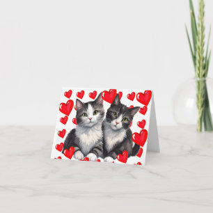 Tarjeta Festiva Gray Tabby Kittens & Hearts a San Valentín purrfec