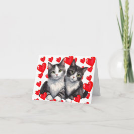 Tarjeta Festiva Gray Tabby Kittens & Hearts a San Valentín purrfec