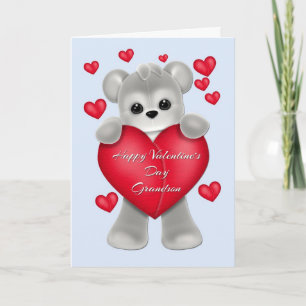 Tarjeta Festiva Gray Teddy Grandson Valentine