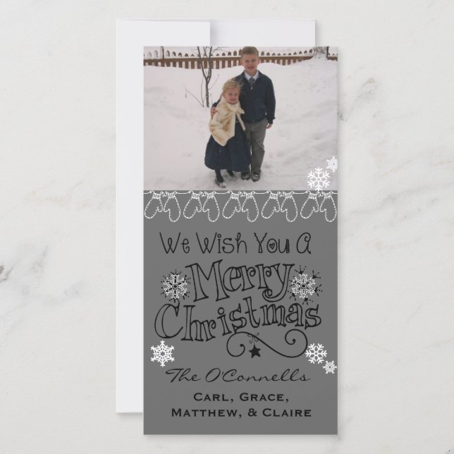 Tarjeta Festiva Gray Wish You Merry Christmas Photo Card (Anverso)