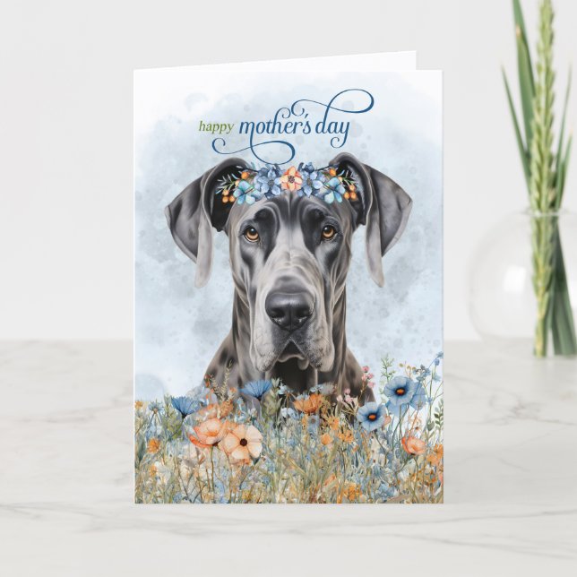 Tarjeta Festiva Great Dane Dog Wildflowers Mother's Day (Anverso)
