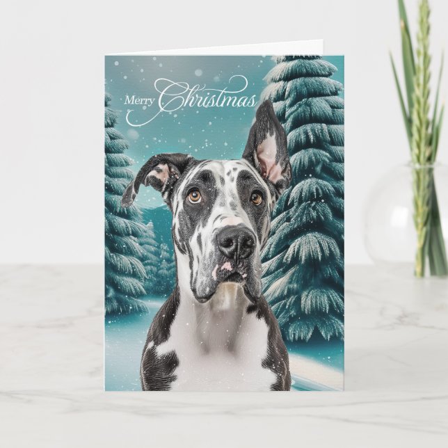 Tarjeta Festiva Great Dane Dog Winter Teal Forest Christmas (Anverso)