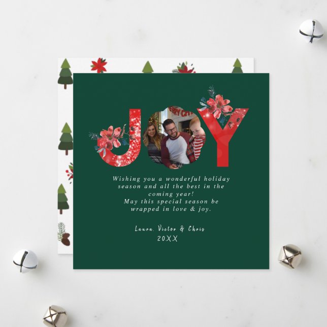Tarjeta Festiva Green 1 Photo Joy Navidades Personalizados simples (Anverso/Reverso In Situ)