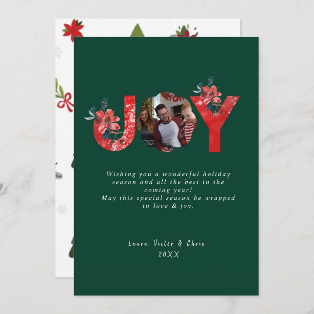 Tarjeta Festiva Green 1 Photo Joy Navidades Personalizados simples (Anverso / Reverso)