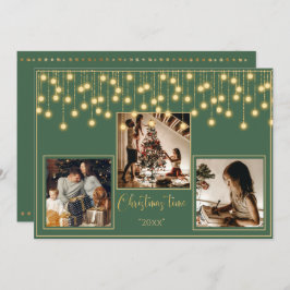 Tarjeta Festiva Green 3 Fotos Navidades Time Gold Holiday