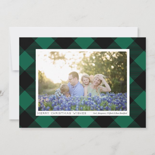 Tarjeta Festiva Green and Black Buffalo Check Plaid Photo (Anverso)