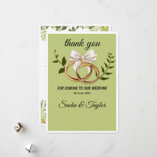 Tarjeta Festiva Green and Gold Elegant Wedding Thank You card
