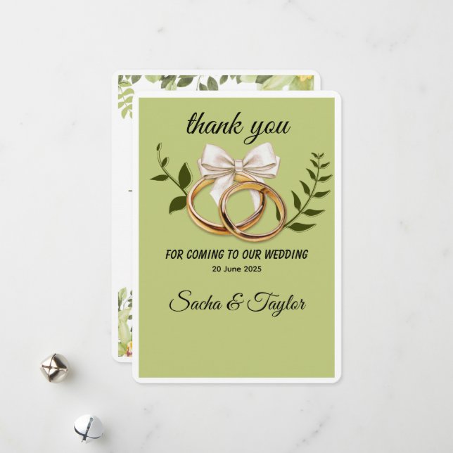 Tarjeta Festiva Green and Gold Elegant Wedding Thank You card (Anverso/Reverso In Situ)