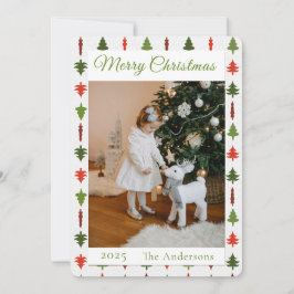 Tarjeta Festiva Green and Red Christmas Tree Photo