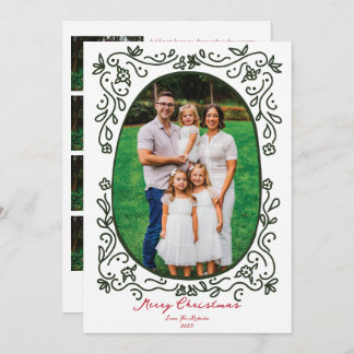 Tarjeta Festiva Green and Red Hand Drawn Illustrated Doodle Photo