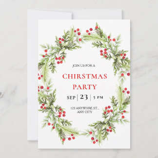Tarjeta Festiva Green and Red Holiday Wreath Christmas Party