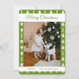 Tarjeta Festiva Green and White Christmas Tree Photo