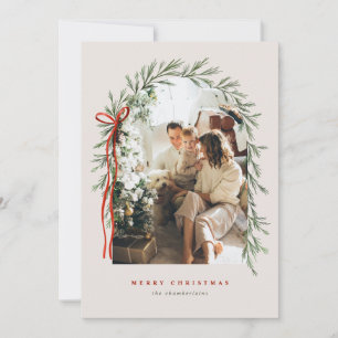 Tarjeta Festiva Green Arch & Bow Elegant Ivory Photo Navidades