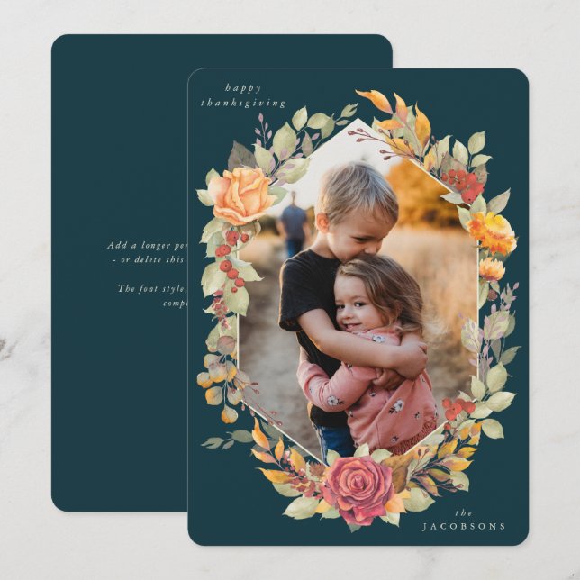 Tarjeta Festiva Green Autumnal Florals Thankending Photo Card (Anverso / Reverso)