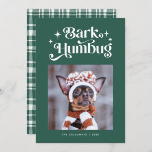 Tarjeta Festiva Green BARK HUMBUG Funny Dog Photo Navidades