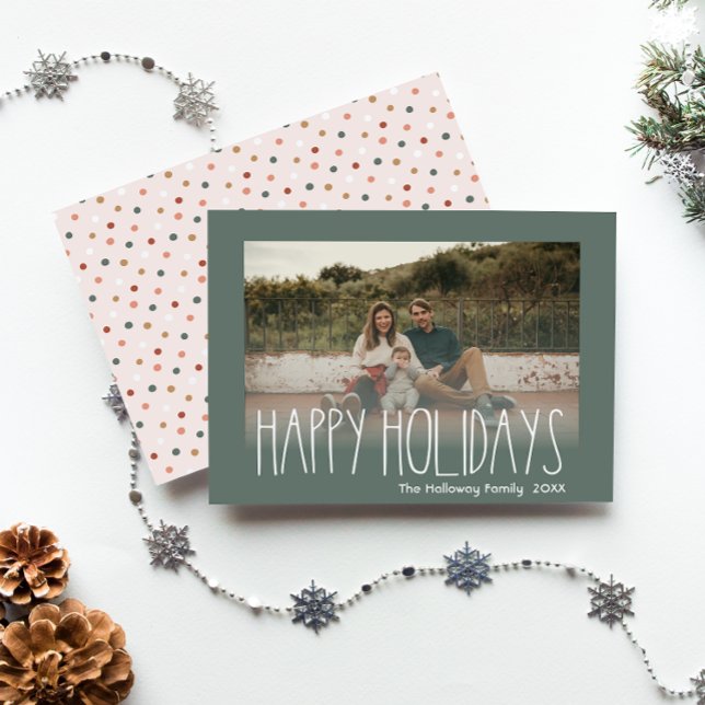 Tarjeta Festiva Green Boho Polka Dot Happy Holidays Faded Faded Ph (Subido por el creador)
