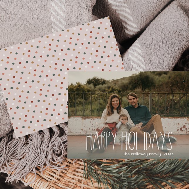 Tarjeta Festiva Green Boho Polka Dot Happy Holidays Full Photo (Subido por el creador)