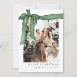 Tarjeta Festiva Green Bow Christmas Photo Holiday Card