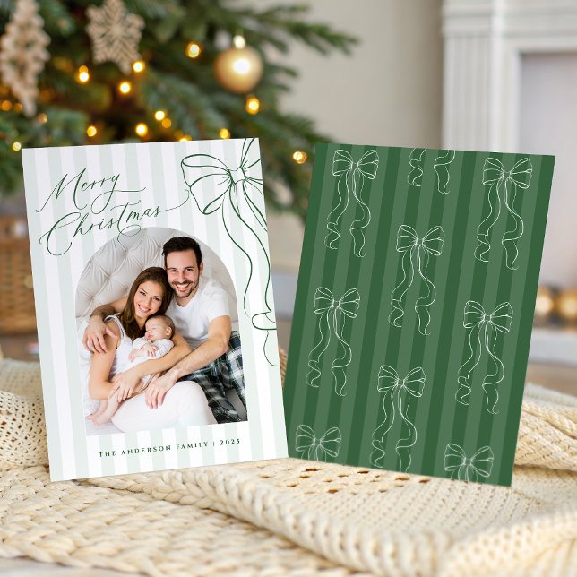Tarjeta Festiva Green Bow Merry Christmas Photo Card (Subido por el creador)