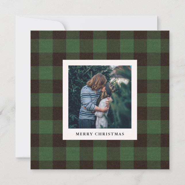 Tarjeta Festiva Green Buffalo Plaid | Foto de Navidades (Anverso)