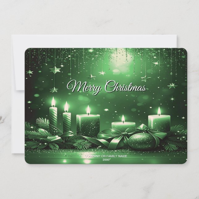 Tarjeta Festiva Green Candles Christmas Holiday Card (Anverso)