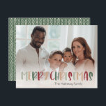 Tarjeta Festiva Green Casual Colorful Christmas Full Photo<br><div class="desc">This green casual colorful Christmas full photo holiday card is perfect for your fun, creative, bright Christmas greeting. It's unique, playful modern font in red, boho tan, and light and dark green, make for a happy seasonal feel. If your looking to brighten up your loved ones' dark winter with some...</div>