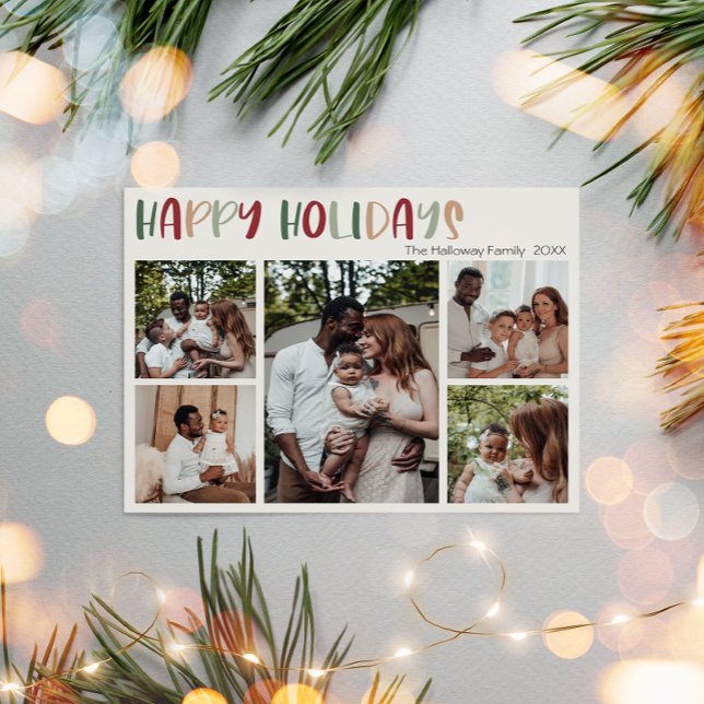 Tarjeta Festiva Green Casual Colorful Happy Holidays Five Photo (Subido por el creador)