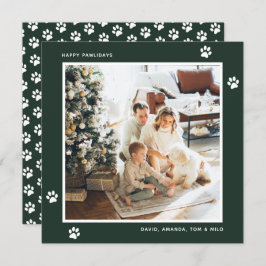 Tarjeta Festiva Green Cat Dog Owner Photo Happy Pawlidays Card