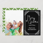 Tarjeta Festiva Green Chalkboard Typography Merry Christmas Photo<br><div class="desc">Green Abstract Pattern on Back Family or Couples Photo on Front Christmas Photo Card</div>