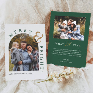 Tarjeta Festiva Green Charm Merry y Bright Arch Photo