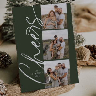 Tarjeta Festiva Green Cheers: Navidades de guiones elegantes y mod