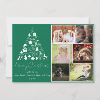 Tarjeta Festiva Green Christmas Tree Design Flat Holiday Card