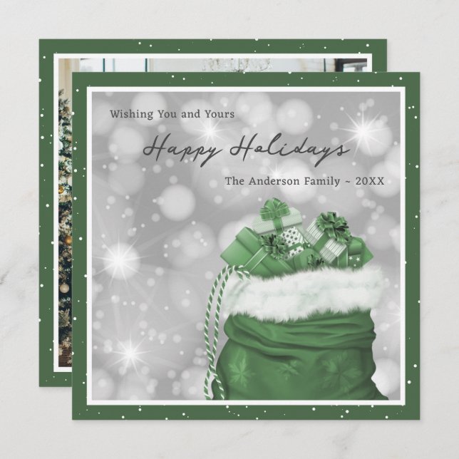 Tarjeta Festiva Green Classic Photo Happy Holidays Card (Anverso / Reverso)