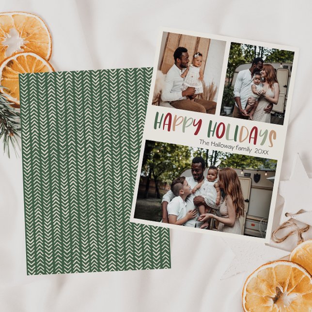 Tarjeta Festiva Green Colorous Happy Holidays Bold Three Photo (Subido por el creador)
