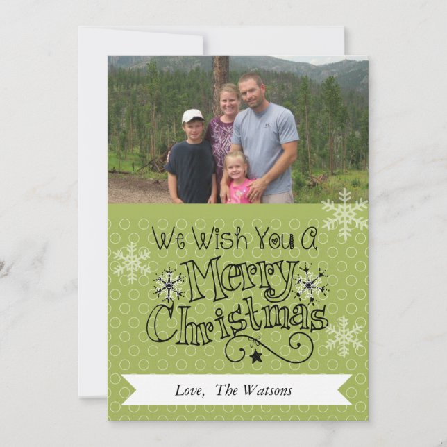 Tarjeta Festiva Green Dots Merry Christmas Photo Holiday Card (Anverso)