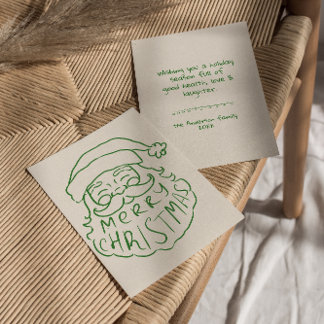 Tarjeta Festiva Green Drawn Santa Claus Merry Christmas Non-Photo