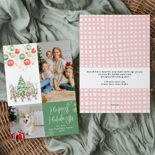 Tarjeta Festiva Green Festive Winter Scene Happy Holidays 2 Photo
