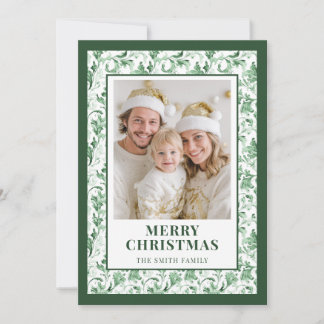 Tarjeta Festiva Green Floral Toile Christmas Photo Holiday Card