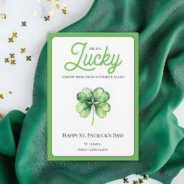 Tarjeta Festiva Green Four Leaf Clover Luck Happy St Patrics Day